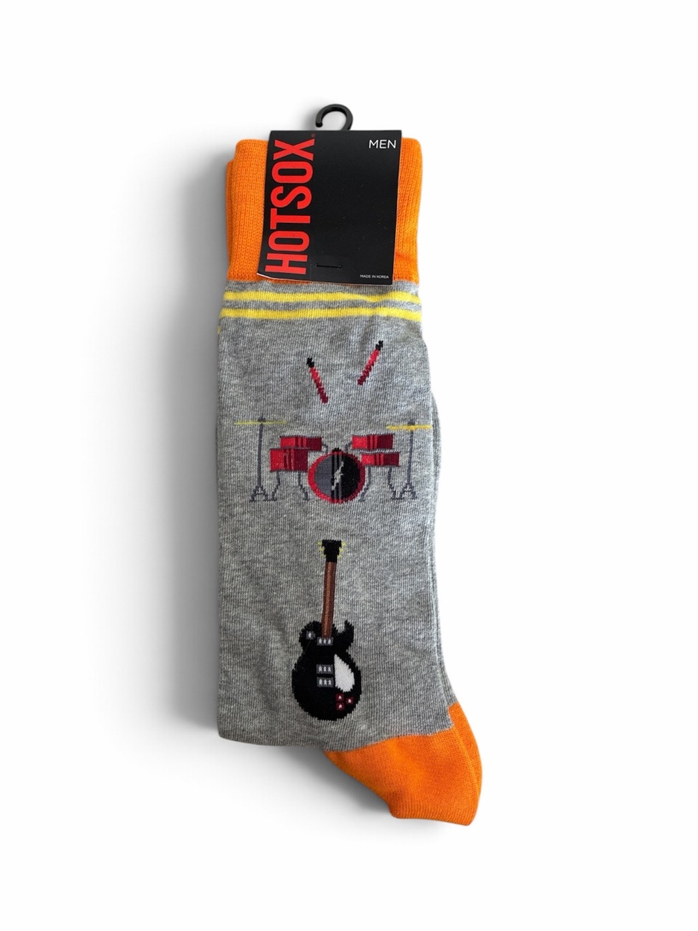 Hot Sox Men’s Gray, Orange & Yellow Rock Music Crew Socks